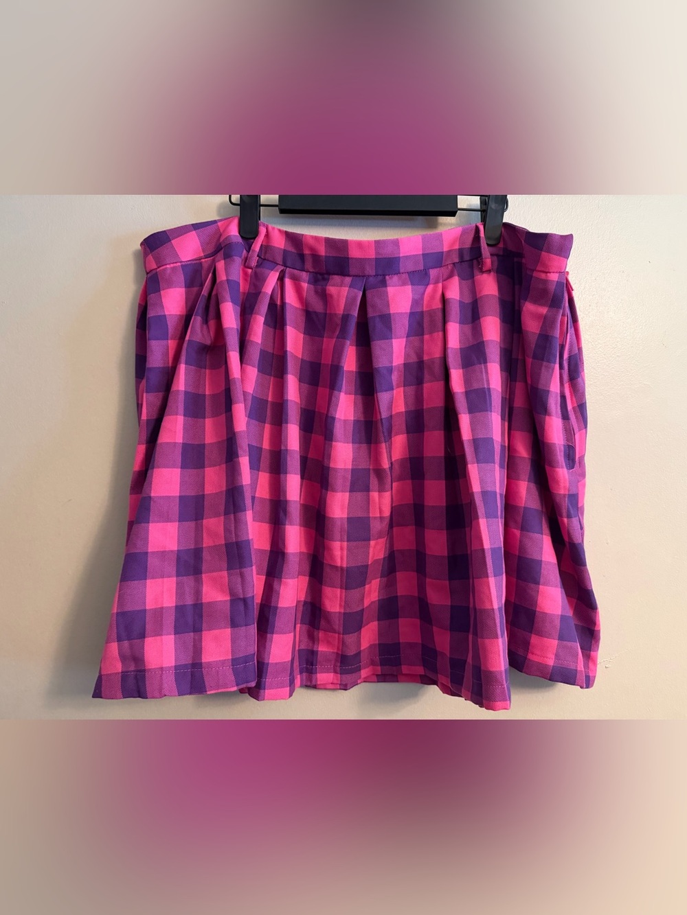 Hot Topic Pink and Purple Check Plaid Skater Skirt